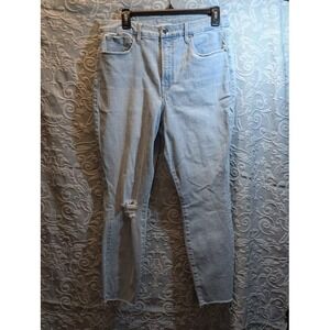 Good American Jeans Womens 14/32 Light Wash Distressed Raw Hem